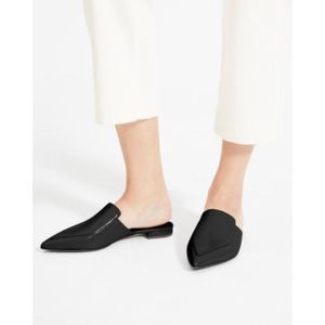 Everlane Black Pointed Leather Slip-On Mules